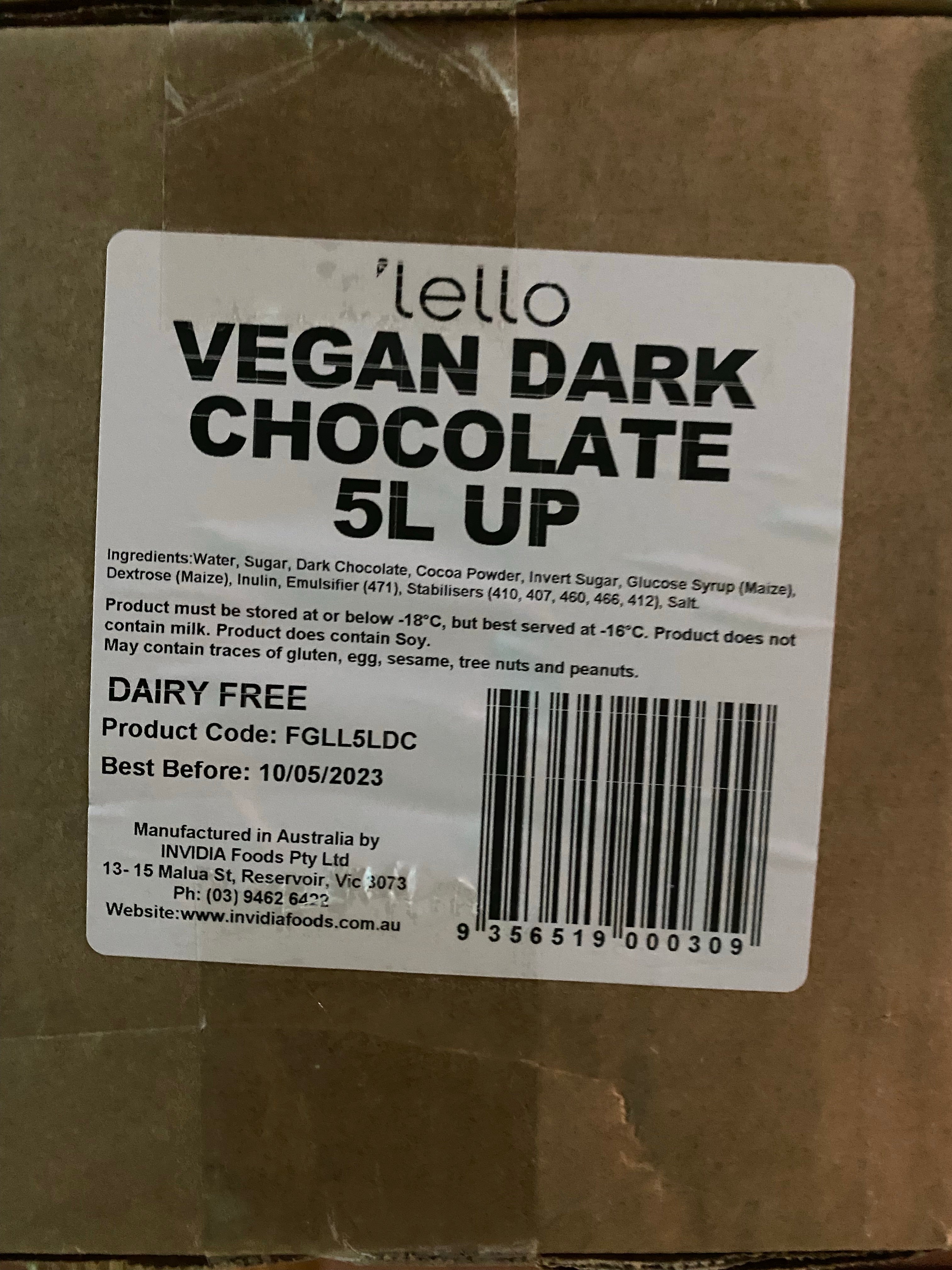 5L Gelato - Dark Chocolate Sorbet - DAIRY FREE