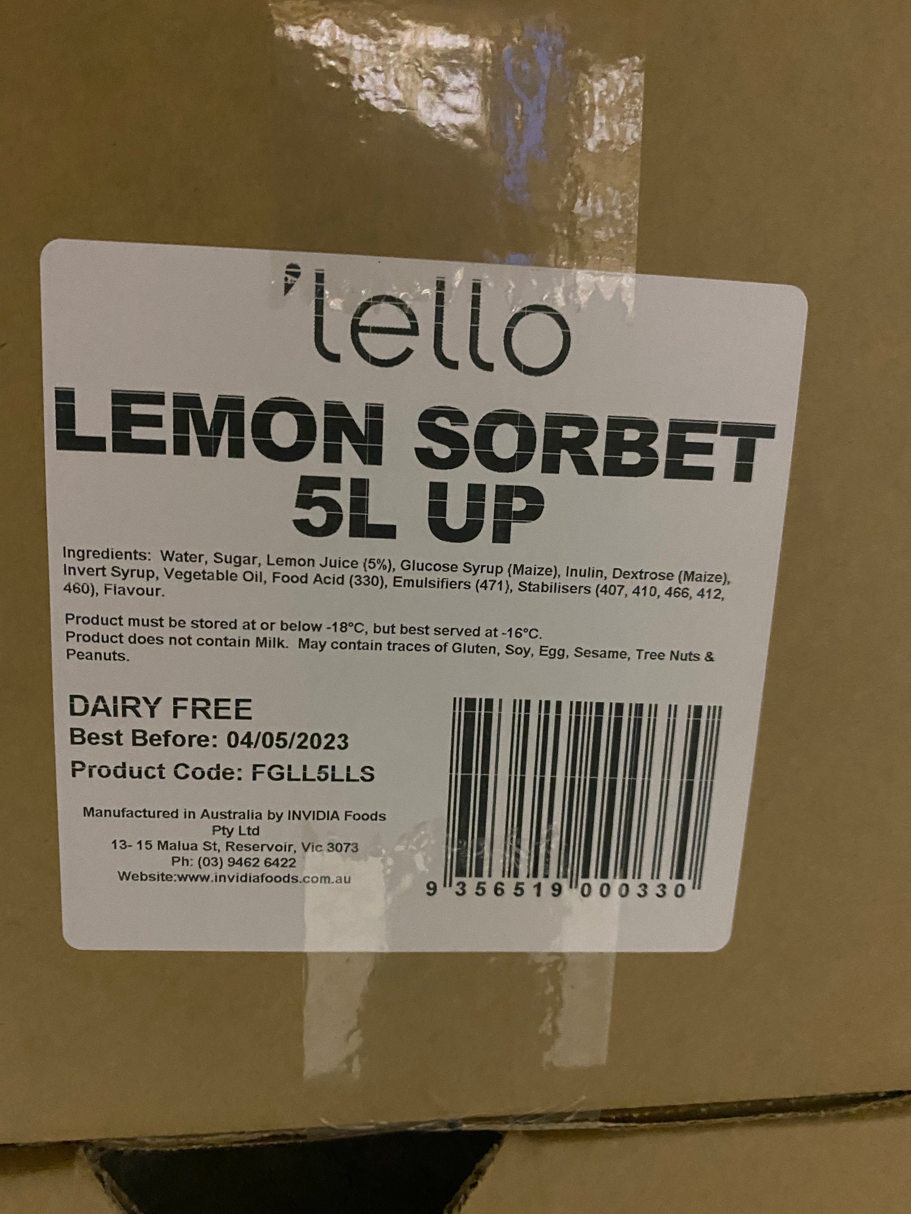 5L Gelato - Lemon Sorbet