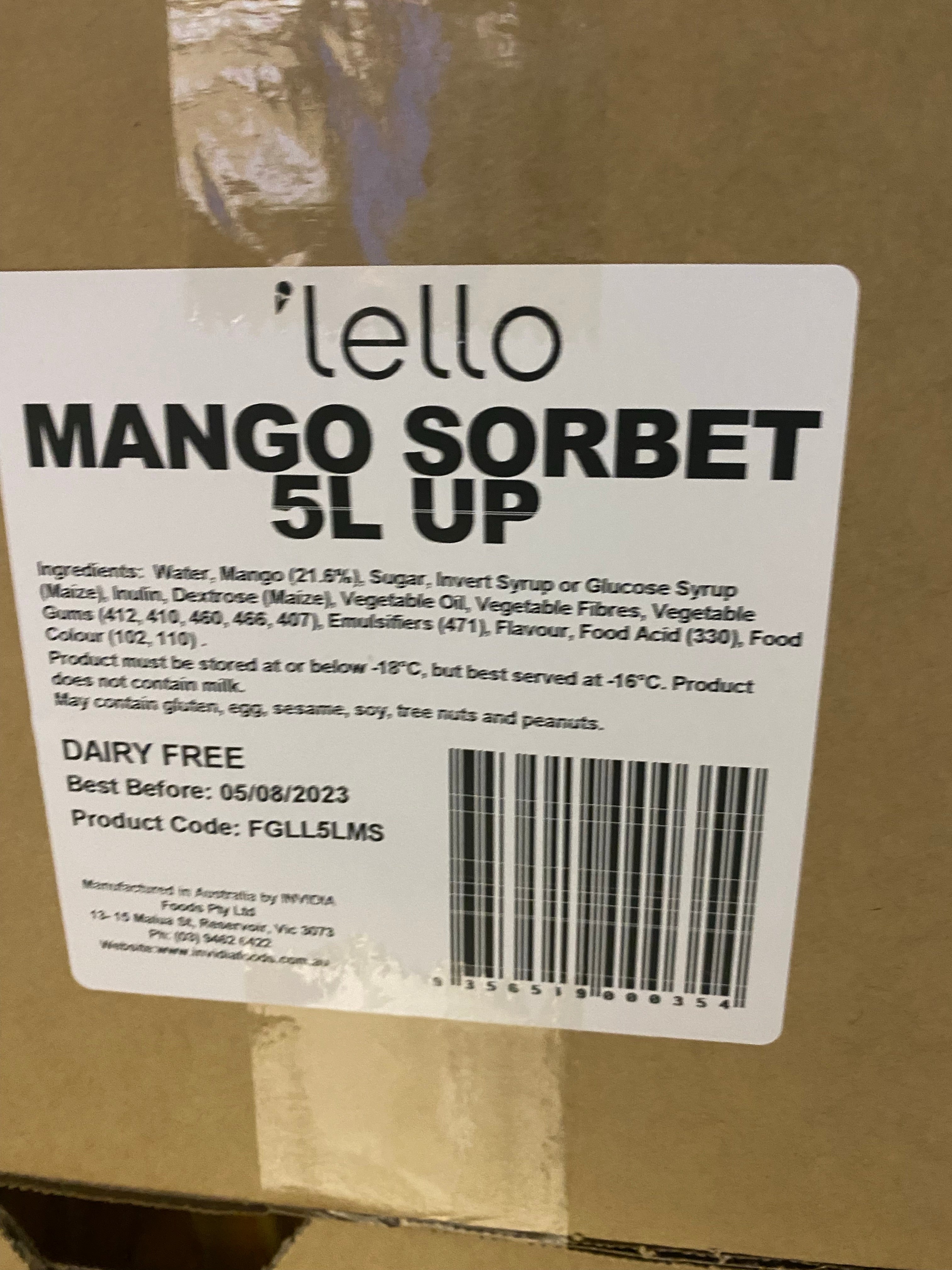 5L Gelato - Mango Sorbet