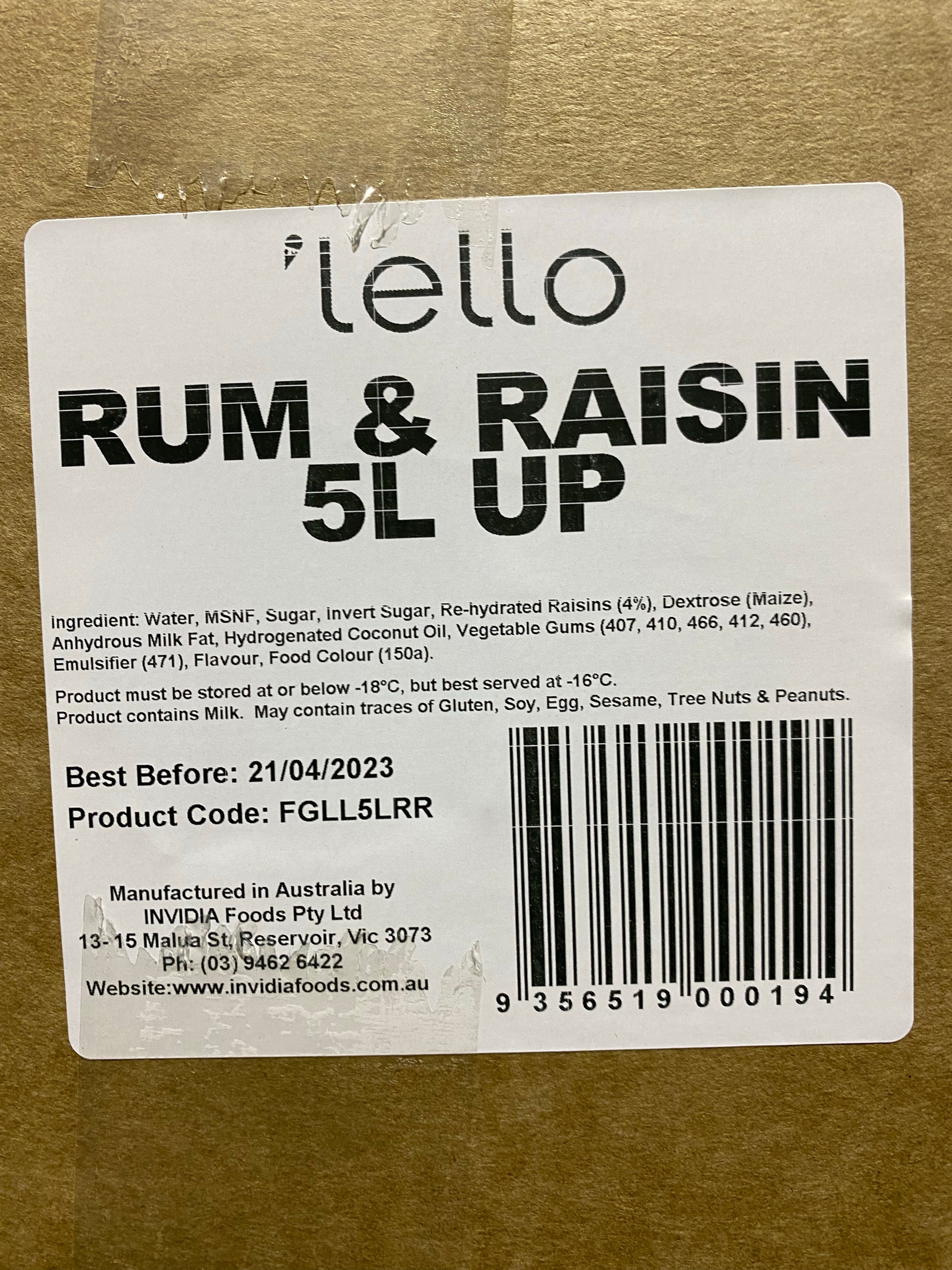 5L Gelato - Rum and Raisin