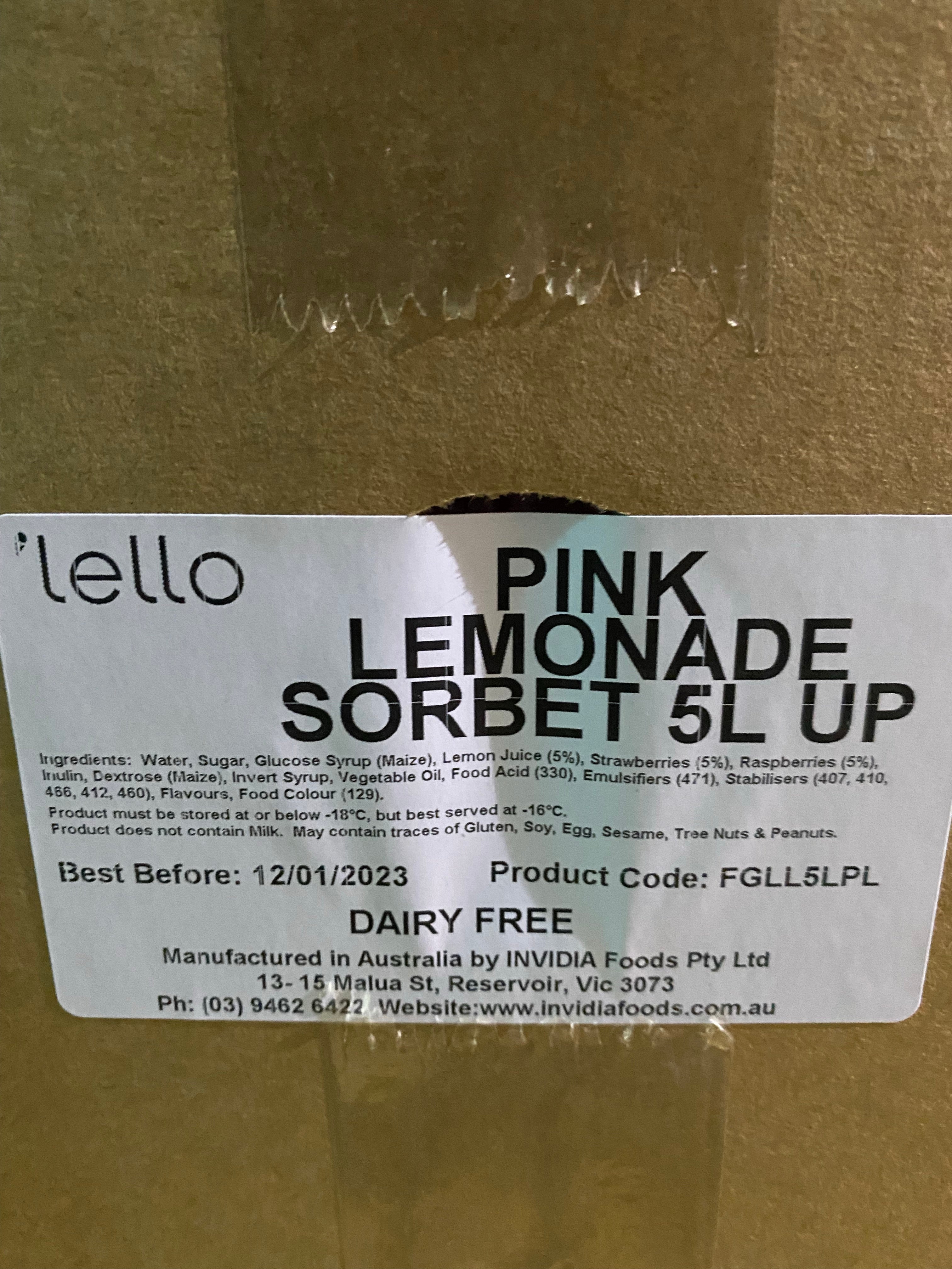 5L Gelato - Pink Lemonade Sorbet